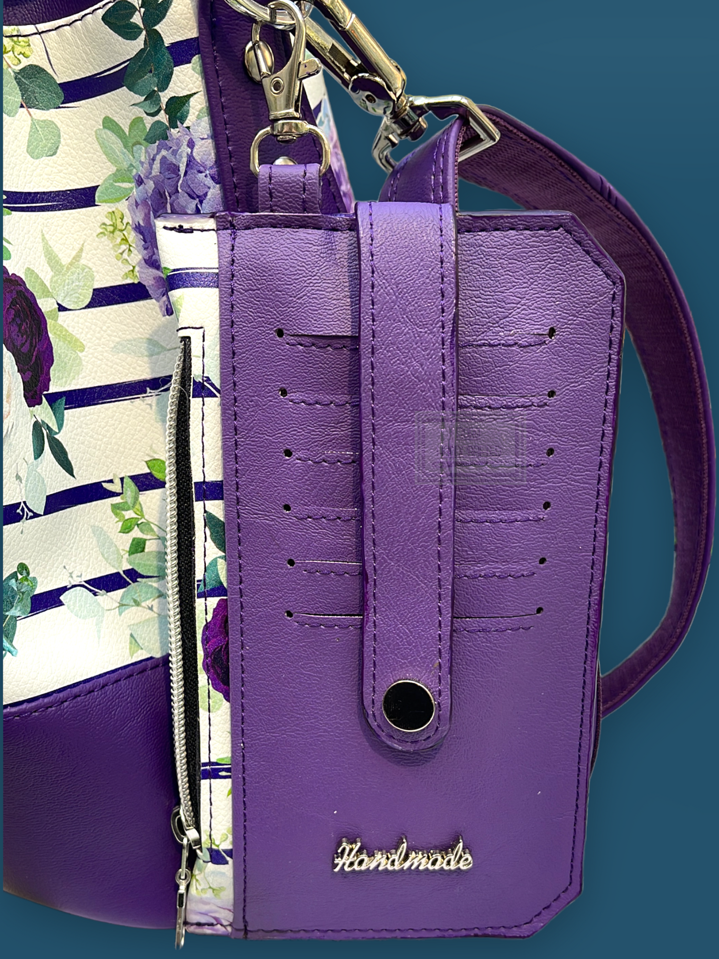 Purple print Luna Drawstring Bucket bag and matching purse pal