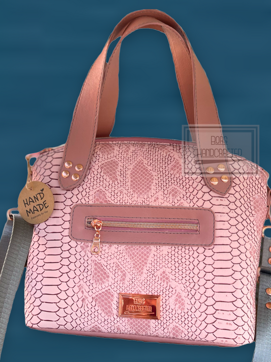 Lola blush pink faux snake handbag